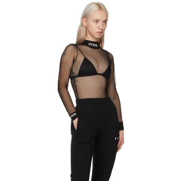 Heron Preston Black Mesh стиль Bodysuit XS - Picture 5 of 10